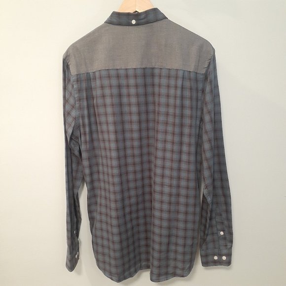 Wezc men's medium plaid color blocked button down long sleeve shirt - Picture 3 of 11